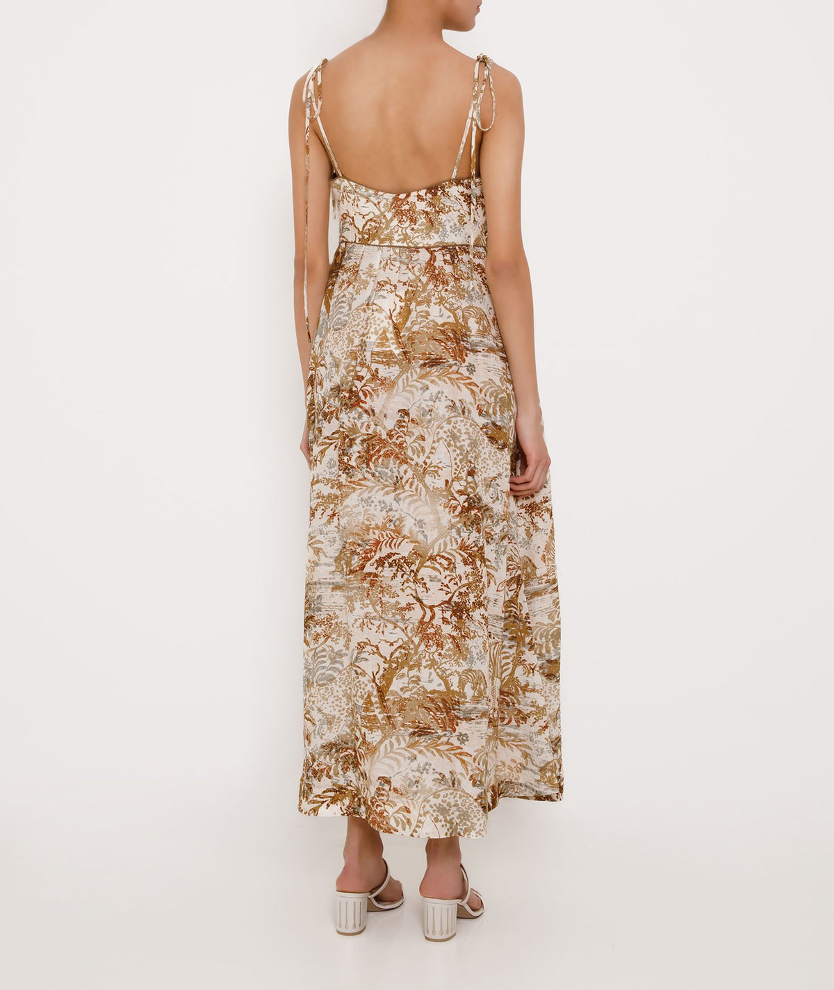 Evi Grintela | Ivory multi printed linen Zeina midi dress