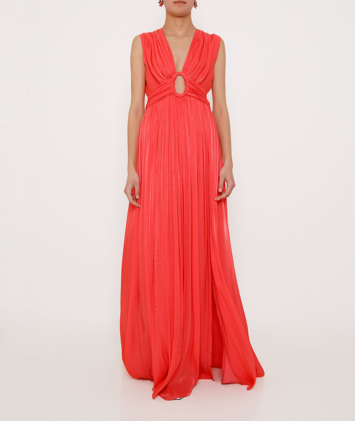Costarellos | Coral iridescent Kiera keyhole dress