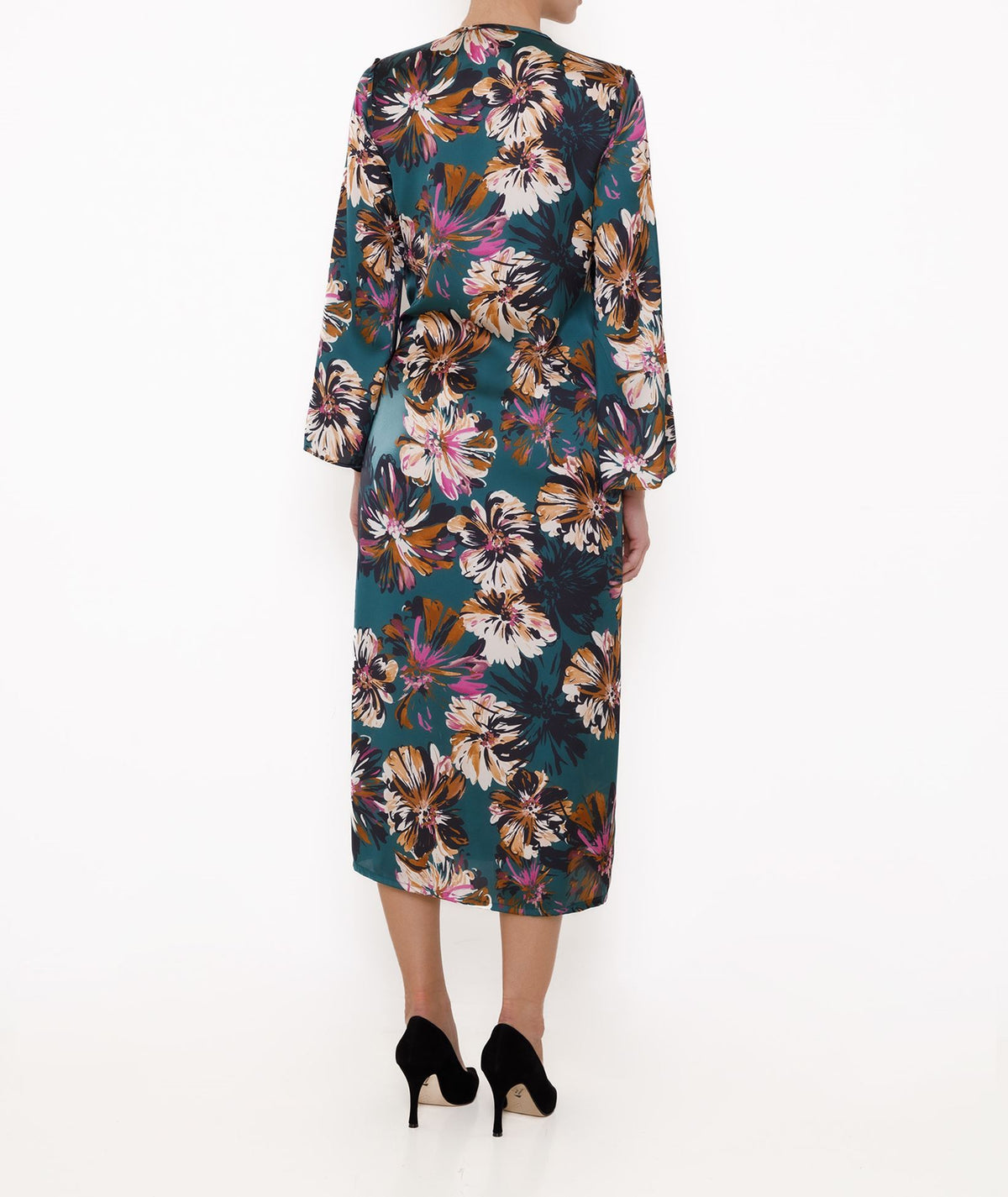 Milla | Green floral satin wrap dress