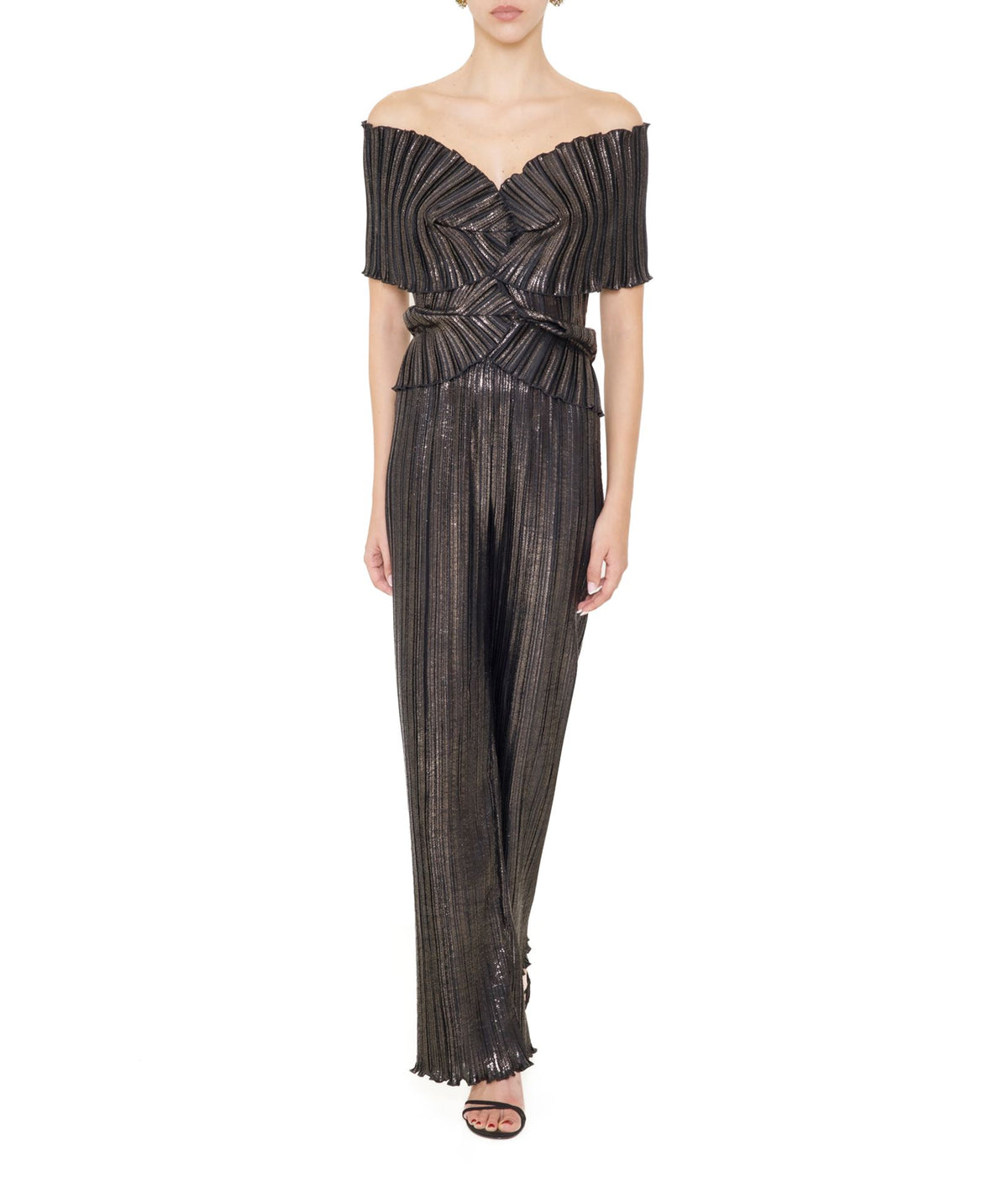 Daphne Valente | Black metallic Iris pleated pants