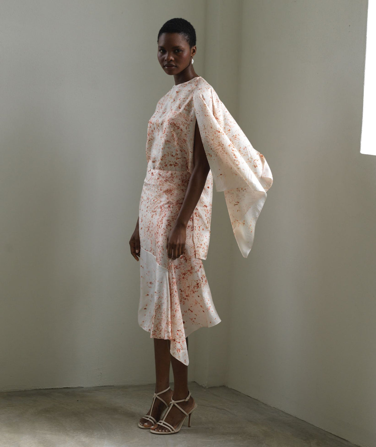Angelos Tsakiris | Ivory eco-printed flowers silk midi skirt