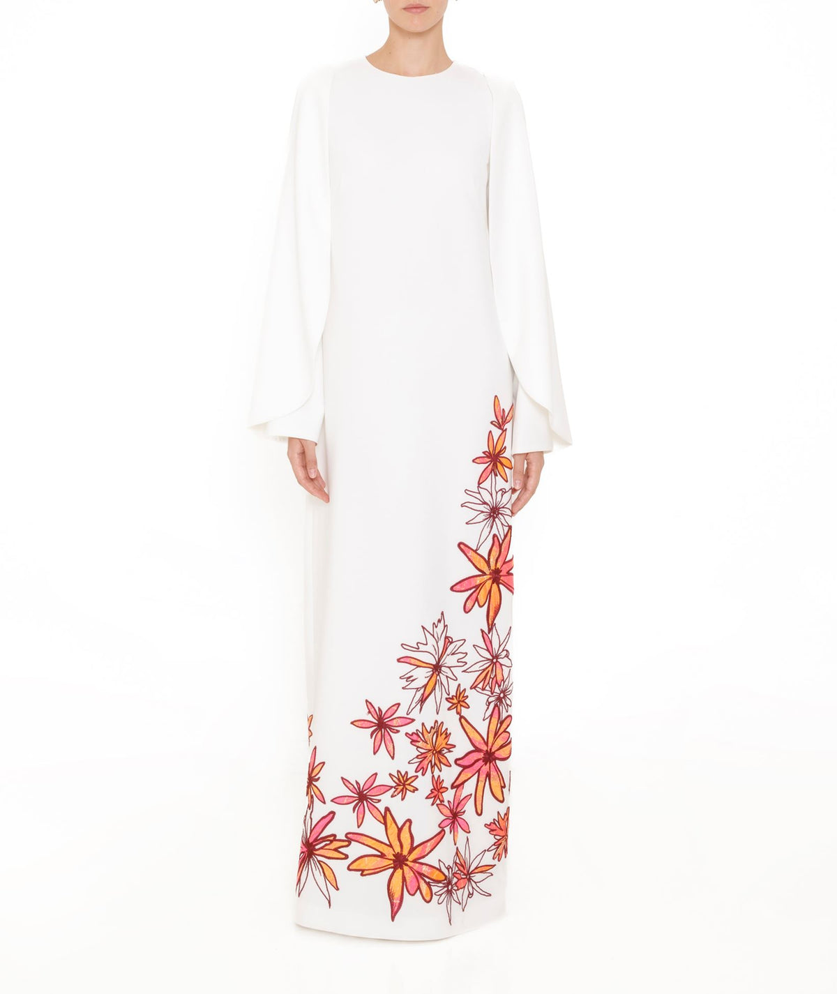 Costarellos | Ivory crepe bead-embellished Ieva column gown