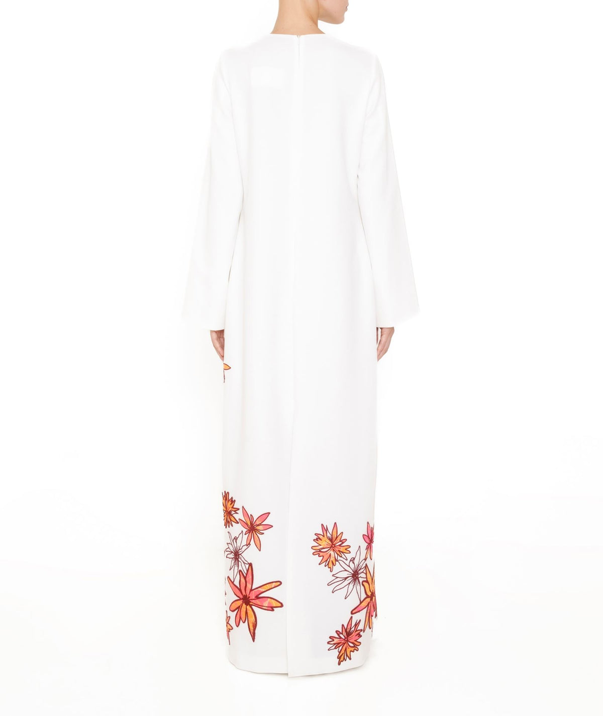 Costarellos | Ivory crepe bead-embellished Ieva column gown