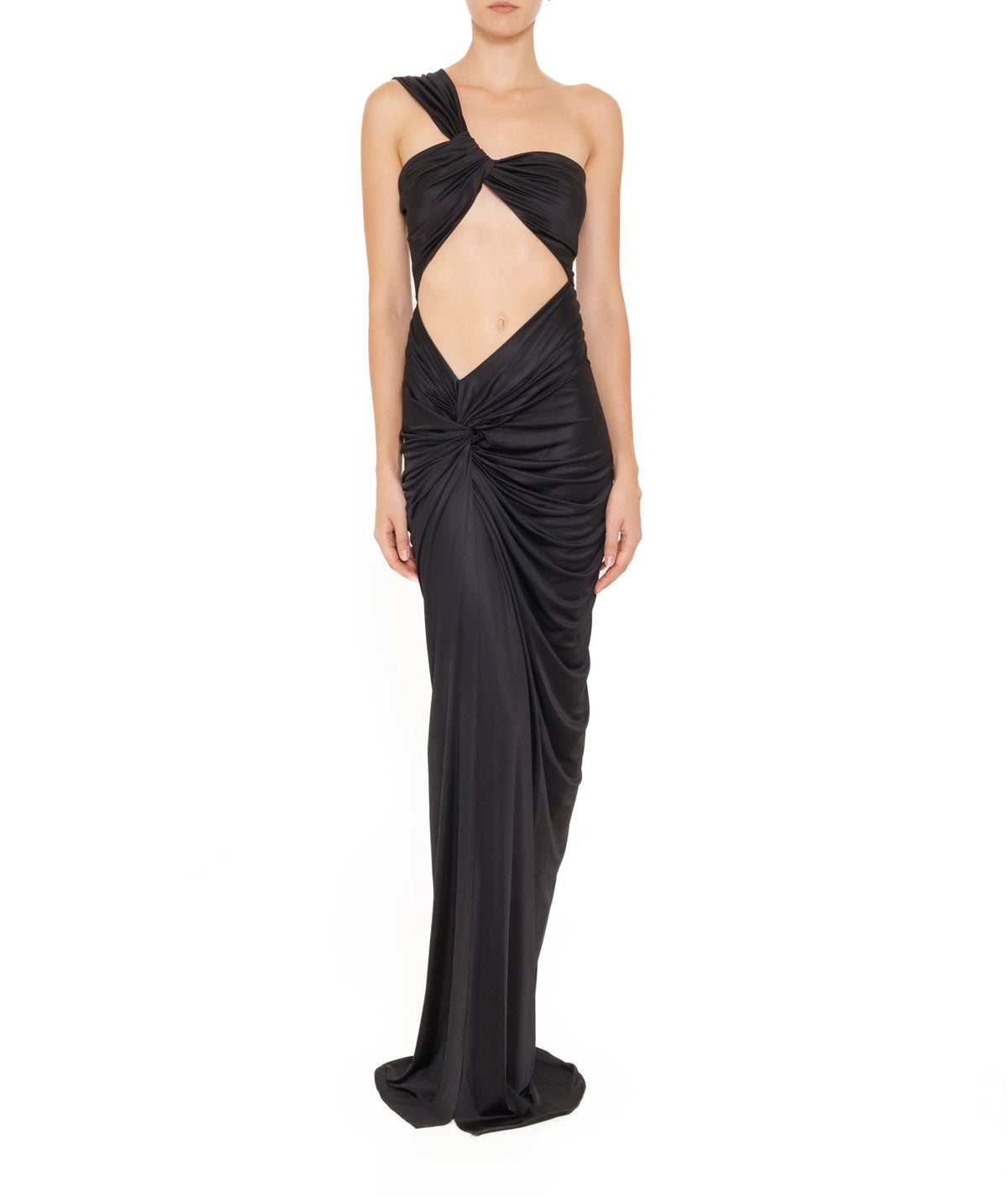 Costarellos | Black jersey Zizi cut-out one-shoulder maxi gown
