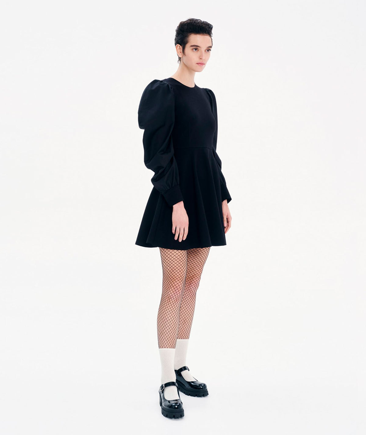 Kourbela | Black gathered sleeves Dualism mini dress