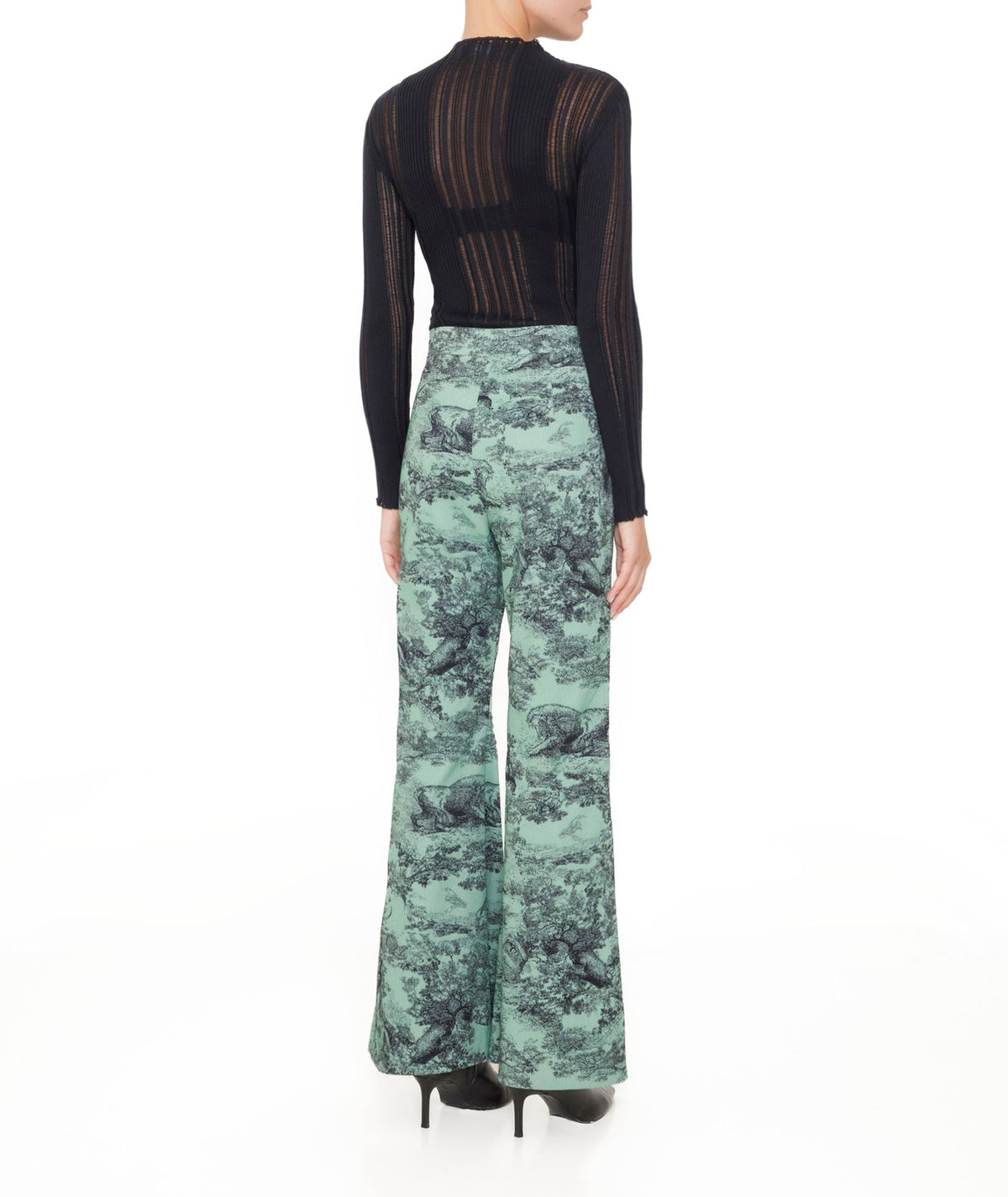 Maison Zoulias | Green black cotton blend jacquard Ros pants