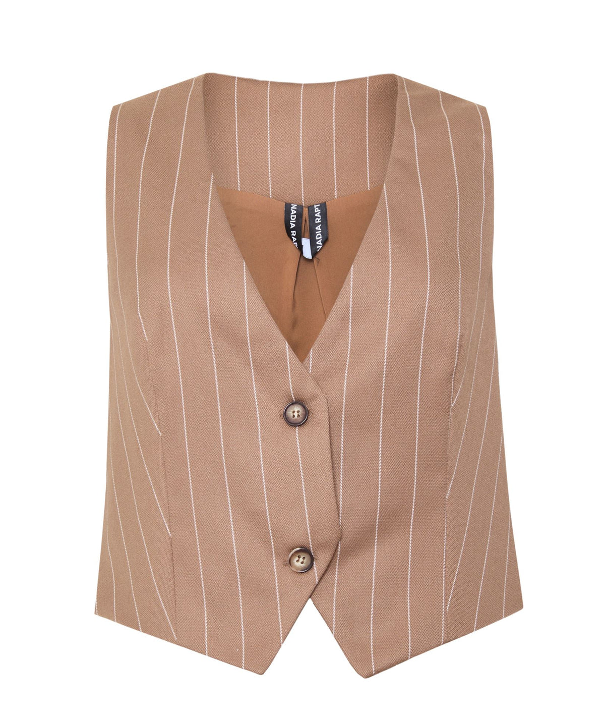 Nadia Rapti | Camel pinstripe Storylines vest