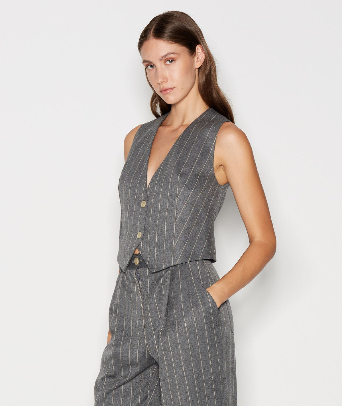 Nadia Rapti | Grey pinstripe Storylines vest