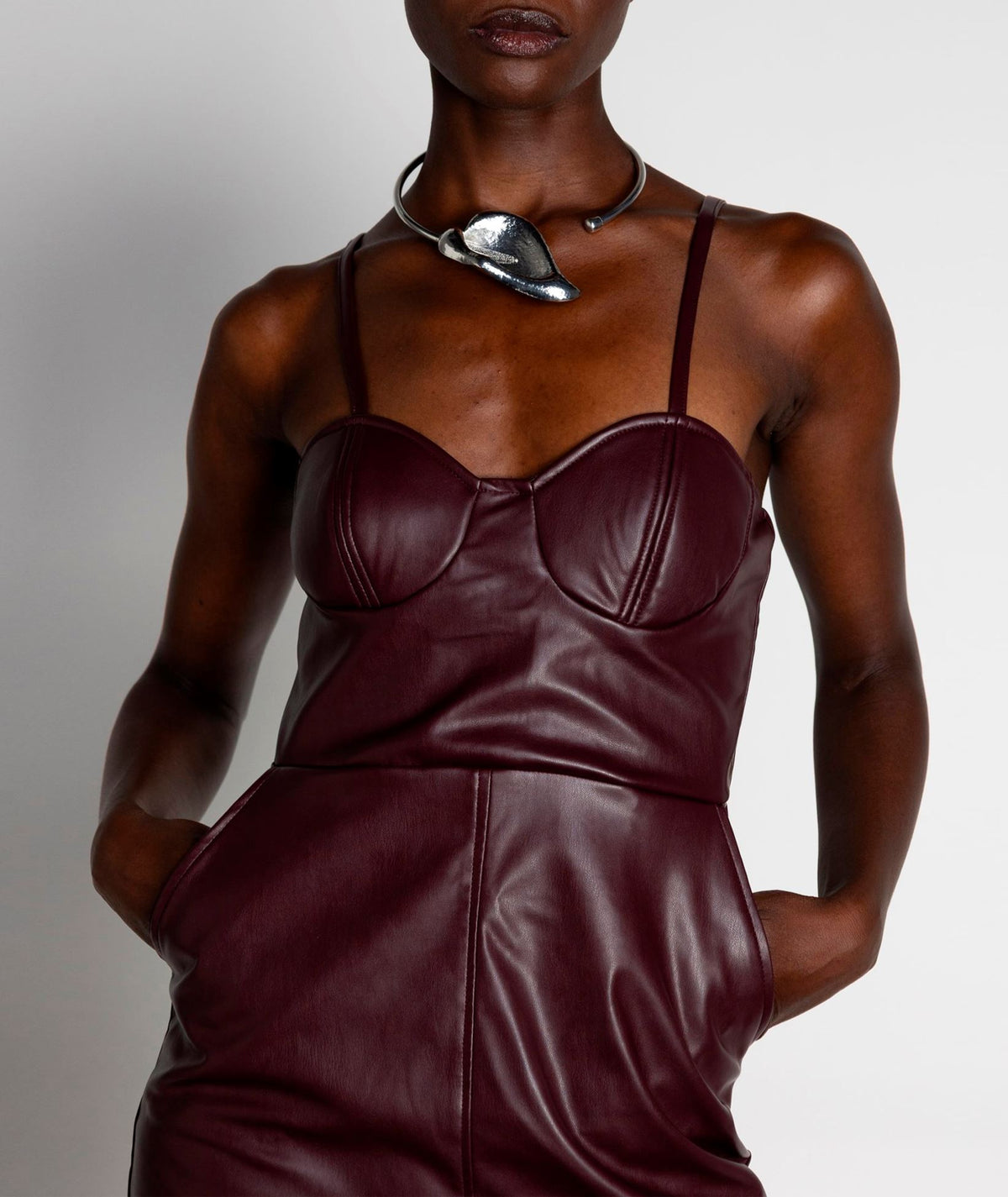 Mallory The Label | Brown faux leather Novel mini dress