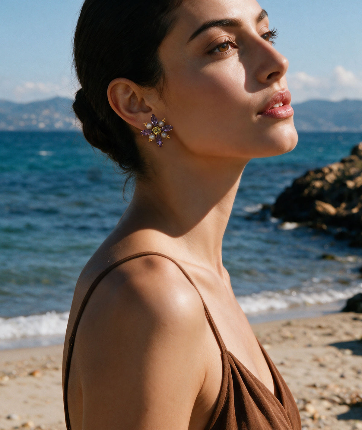 Katerina Psoma | Lucida Crystals Violet Pearl Earrings