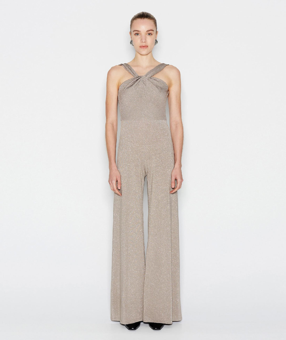 Nadia Rapti | Beige silver Grand Finale halter jumpsuit