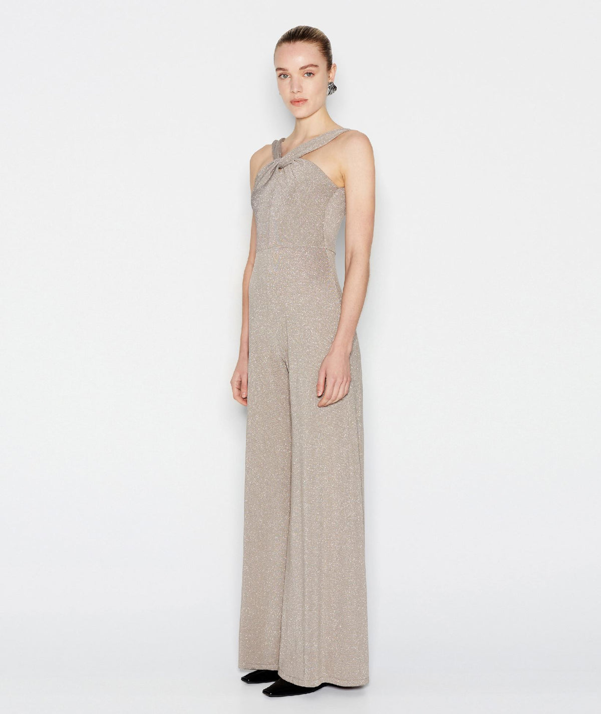 Nadia Rapti | Beige silver Grand Finale halter jumpsuit