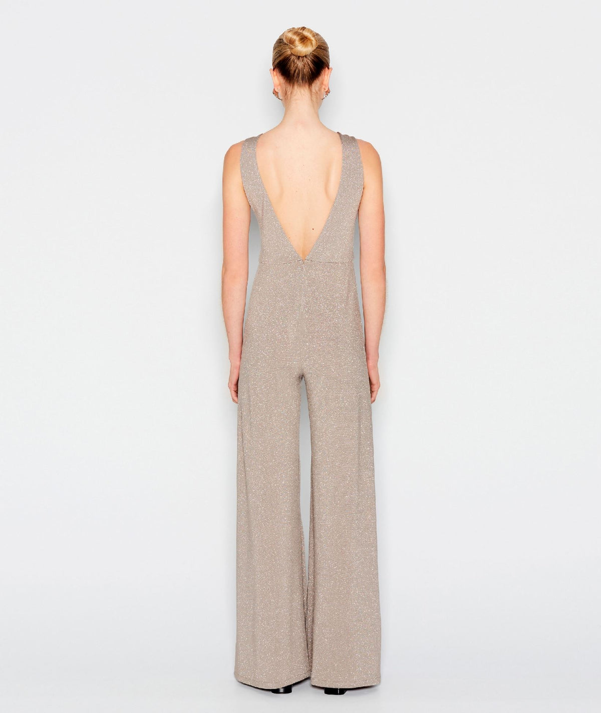 Nadia Rapti | Beige silver Grand Finale halter jumpsuit