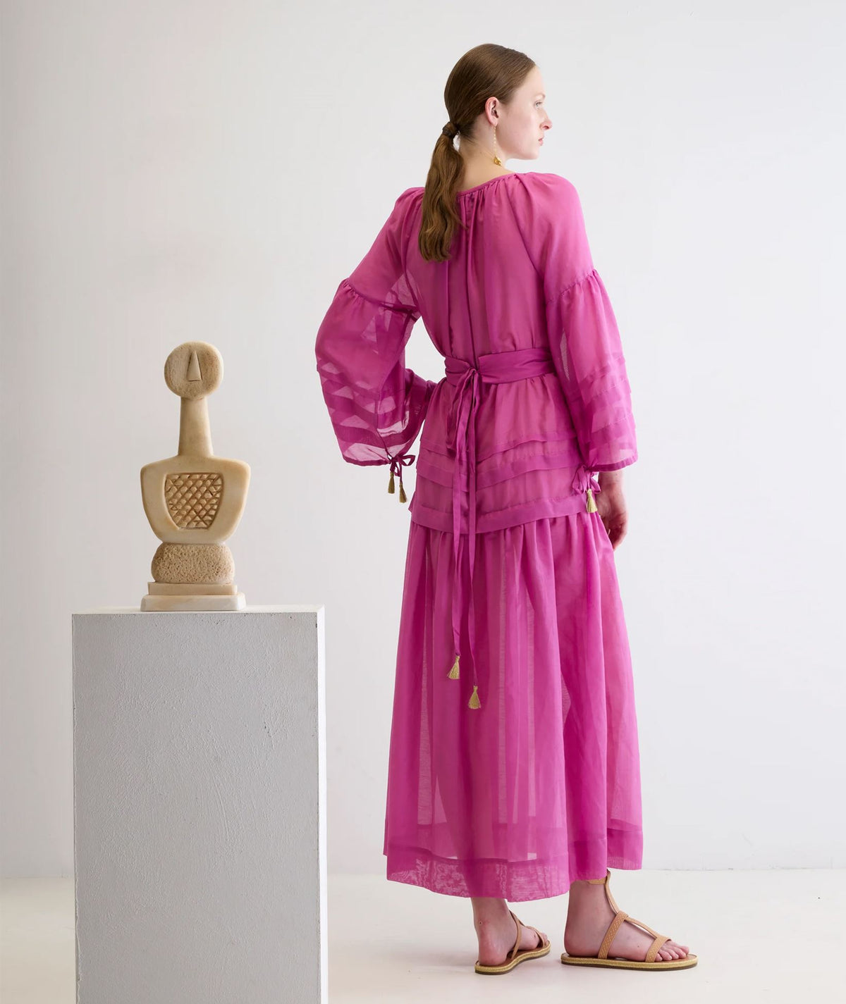 Ancient Kallos | Fuchsia cotton silk Mykonos long dress