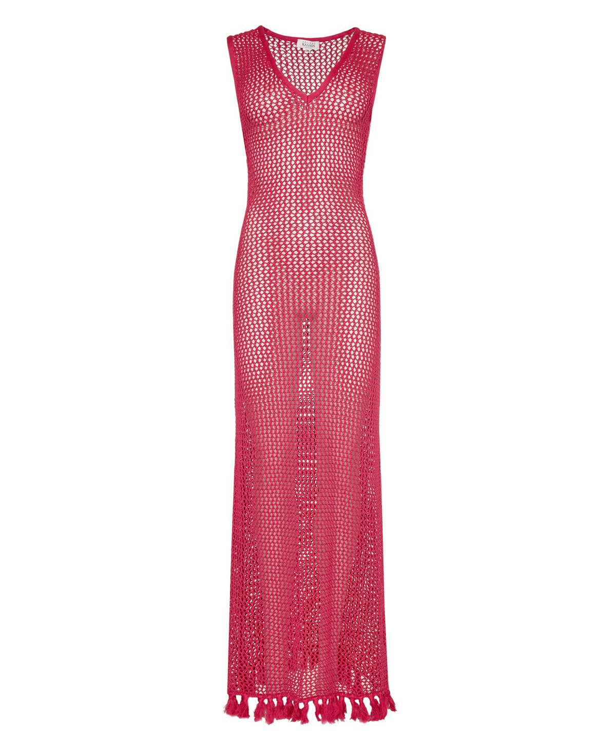Ancient Kallos | Red cotton crochet Ivy sleeveless dress with tassels
