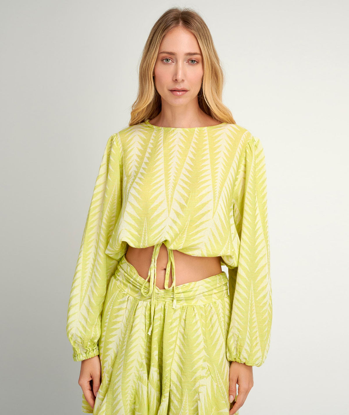 Pearl & Caviar | Lime cotton silk jacquard Finikas cropped blouse