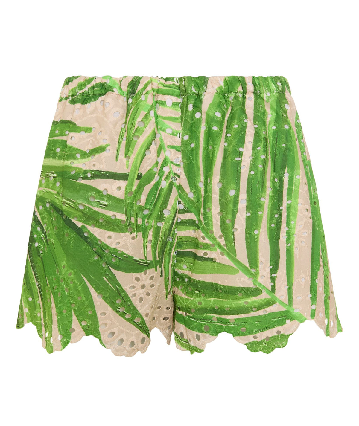 Pearl & Caviar | Ivory green printed broderie cotton Tropical shorts