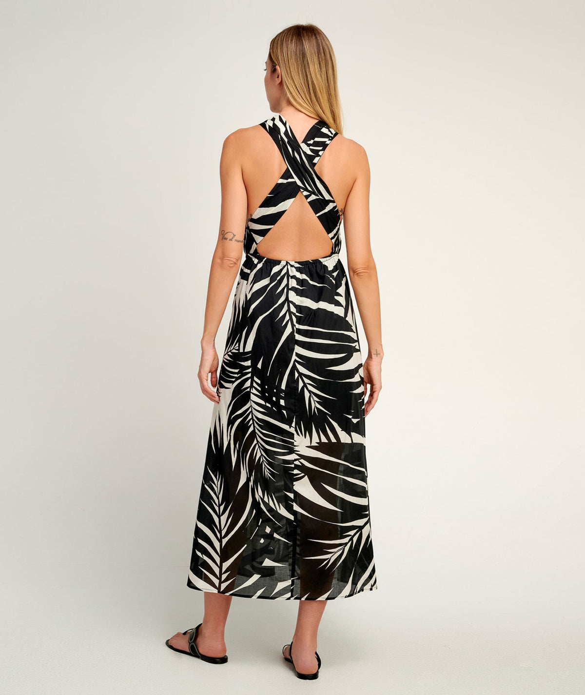 Pearl & Caviar | Black ivory printed cotton Apollonia halter midi dress