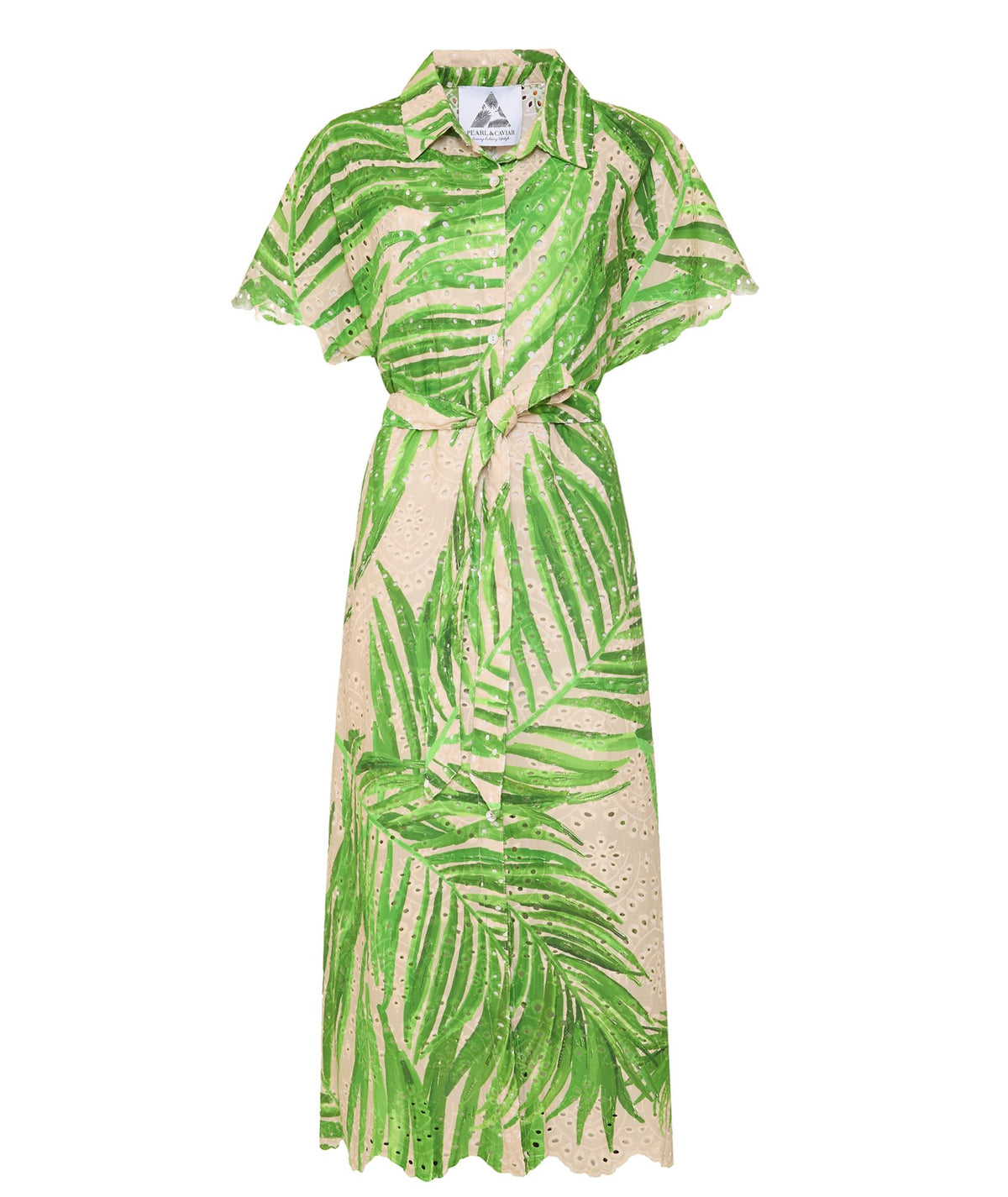 Pearl & Caviar | Ivory green printed broderie cotton Tropical midi dress