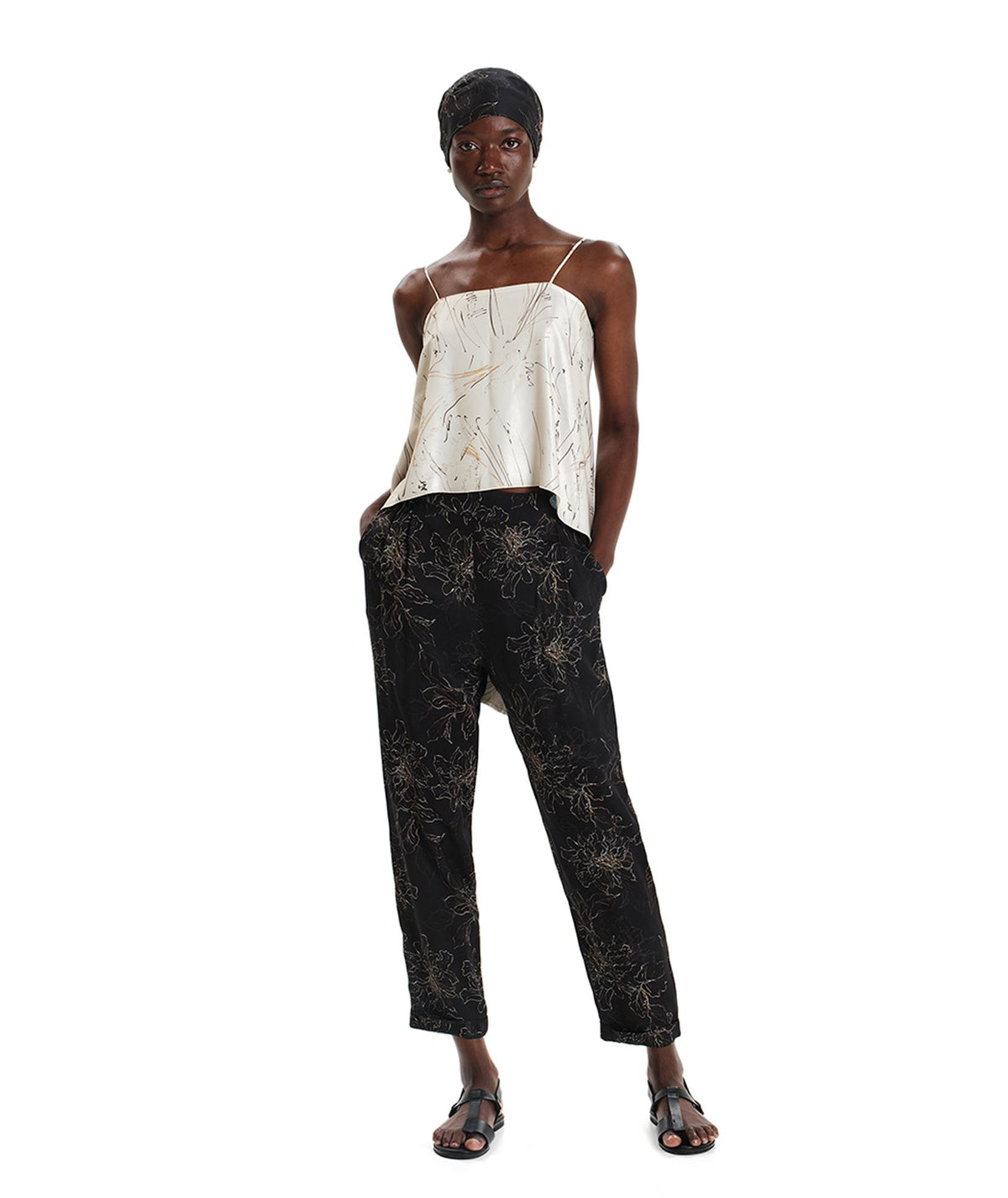 Kourbela | Black ecru printed double-face Ikebana Shape asymmetric top