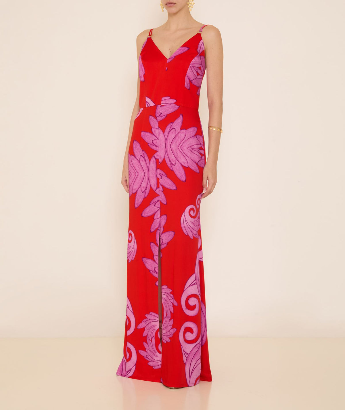 Themis Z | Red purple printed V-neck Lydia strappy maxi dress
