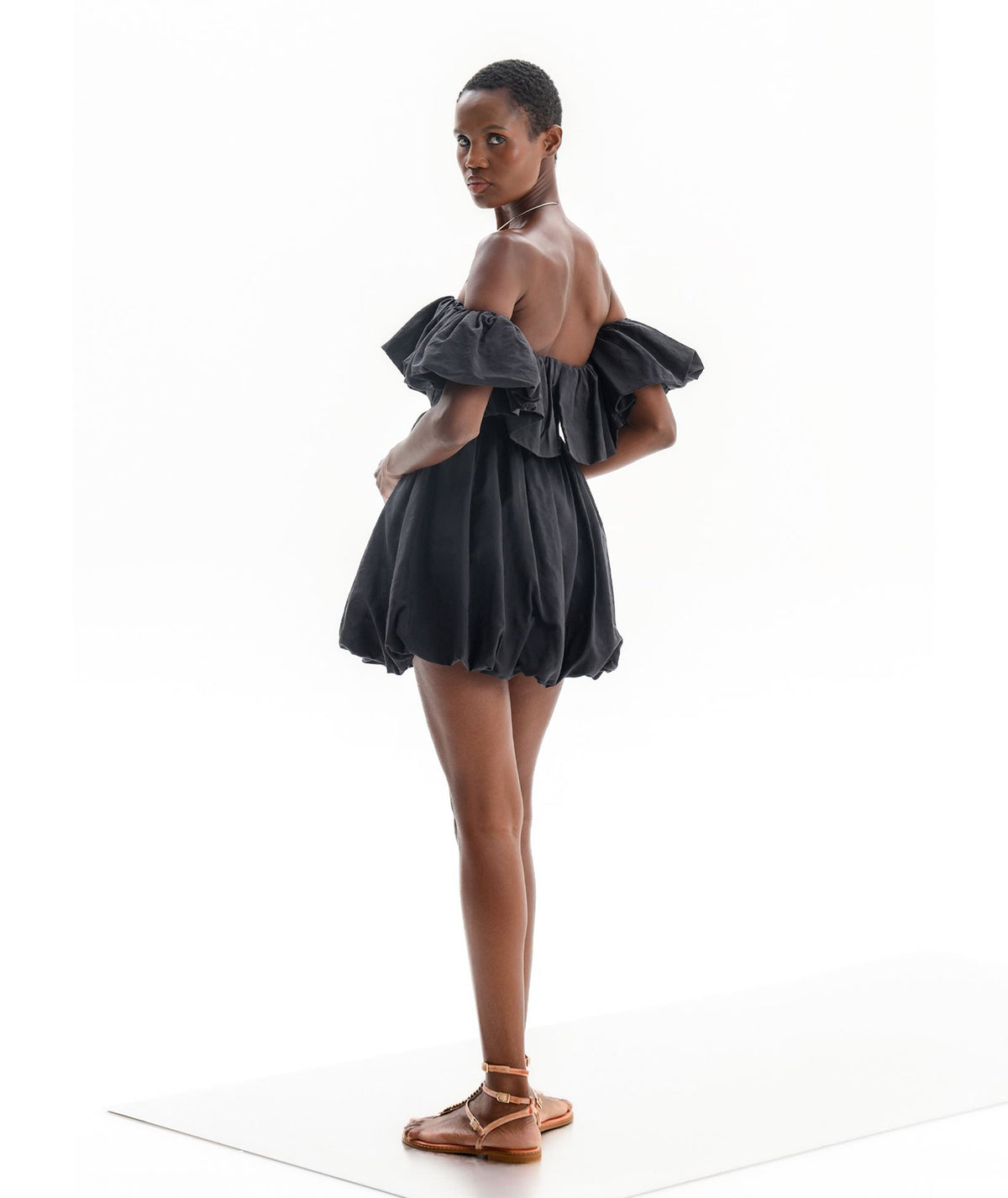 Lace | Black cotton off shoulder ruffled Melia mini dress