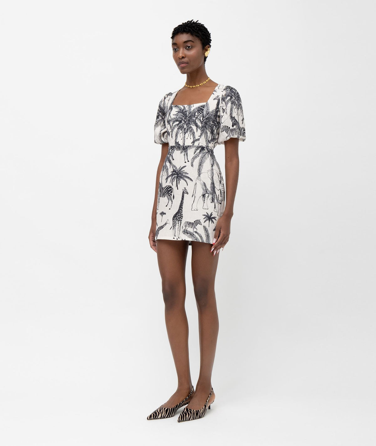 Mallory The Label | White black printed linen Mirage mini dress