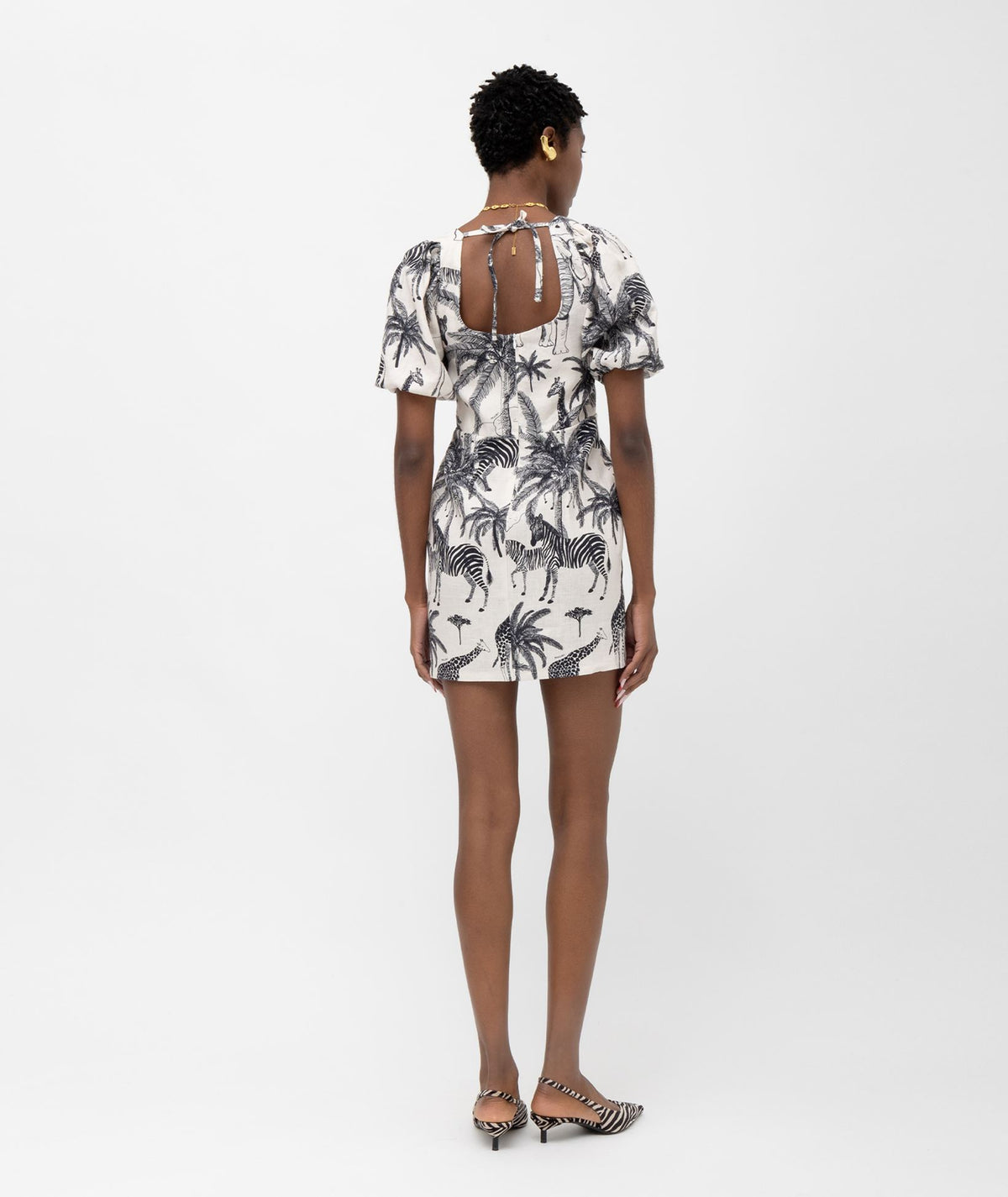 Mallory The Label | White black printed linen Mirage mini dress