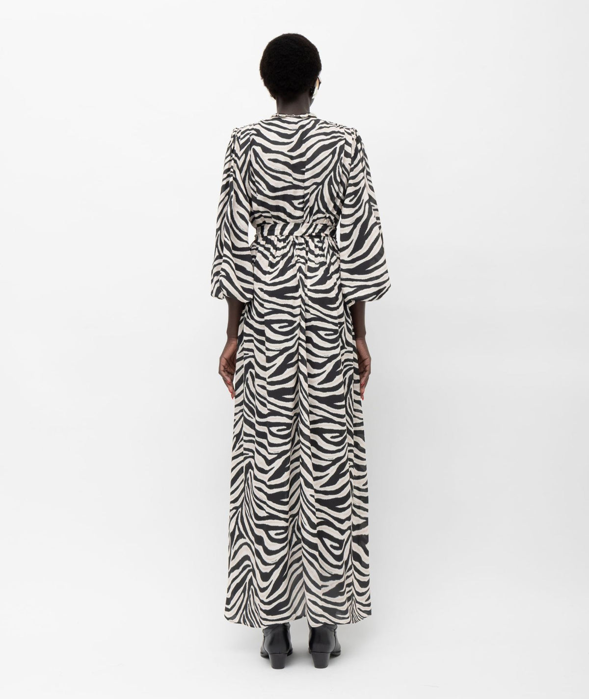 Mallory The Label | Black white zebra printed Sefara belted maxi dress