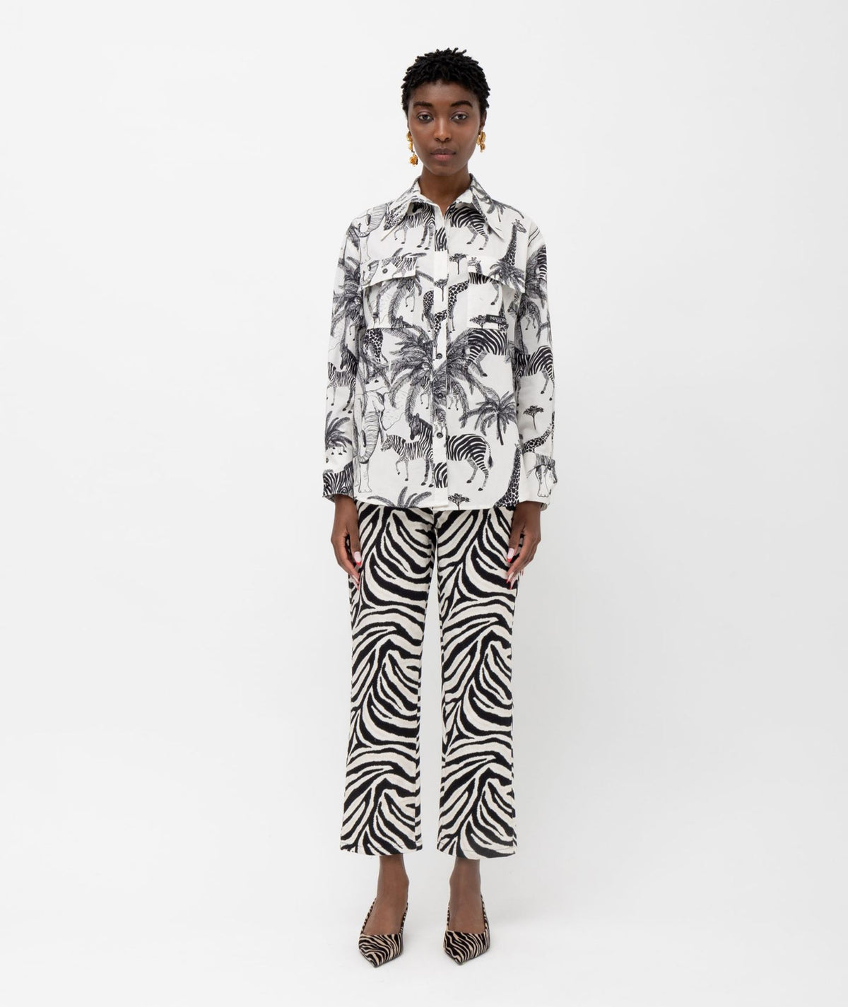 Mallory The Label | Black white printed denim Riana cropped pants