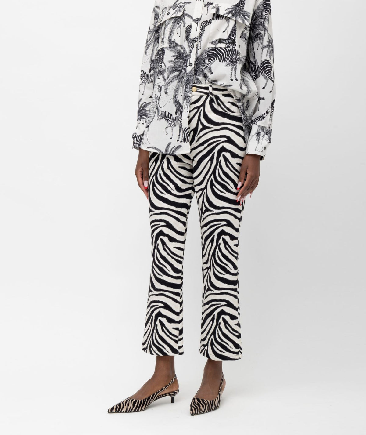 Mallory The Label | Black white printed denim Riana cropped pants