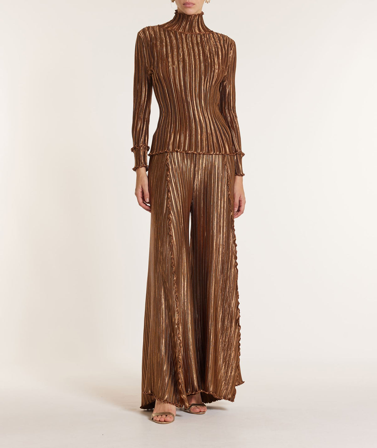 Daphne Valente | Bronze metallic Galaxy pleated top
