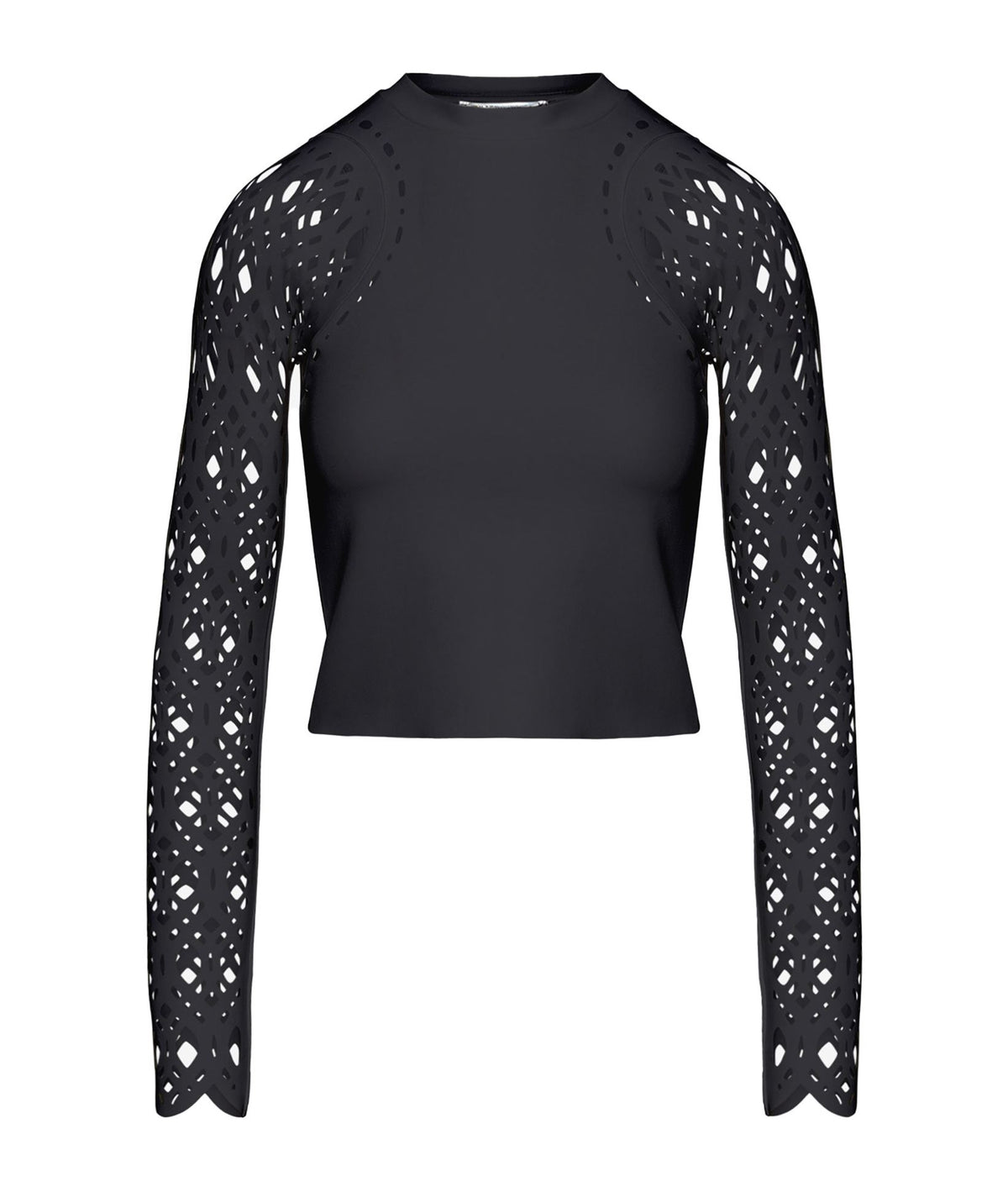 Cutcuutur | Black cropped top with laser cut sleeves