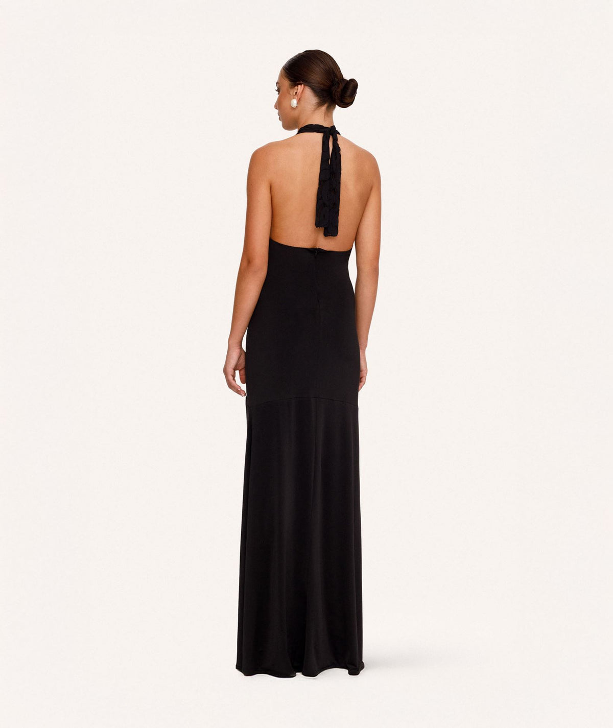 Imaya | Black jersey embroidered halter Naomi maxi dress
