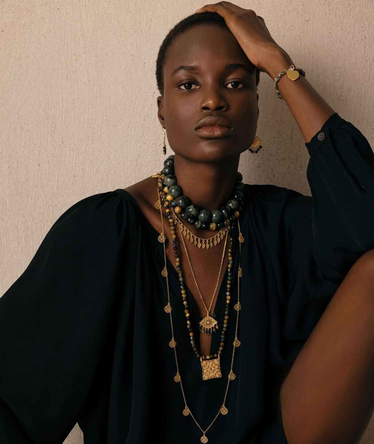 Antonia Karra | Paisley gold-plated silver necklace - cat's eye