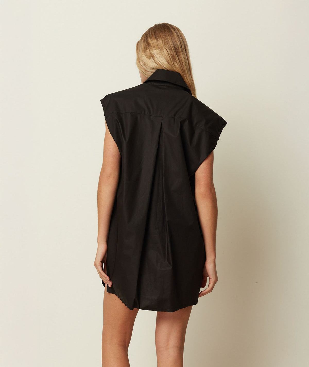 CKontova | Black cotton poplin sleeveless shirt dress