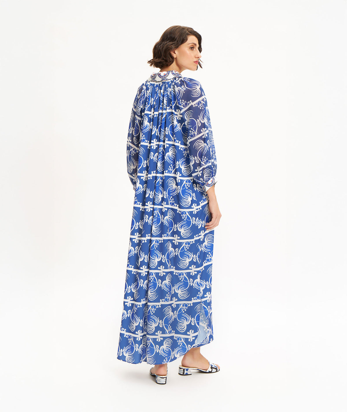 The Artians | Blue printed Keramefs belted maxi dress