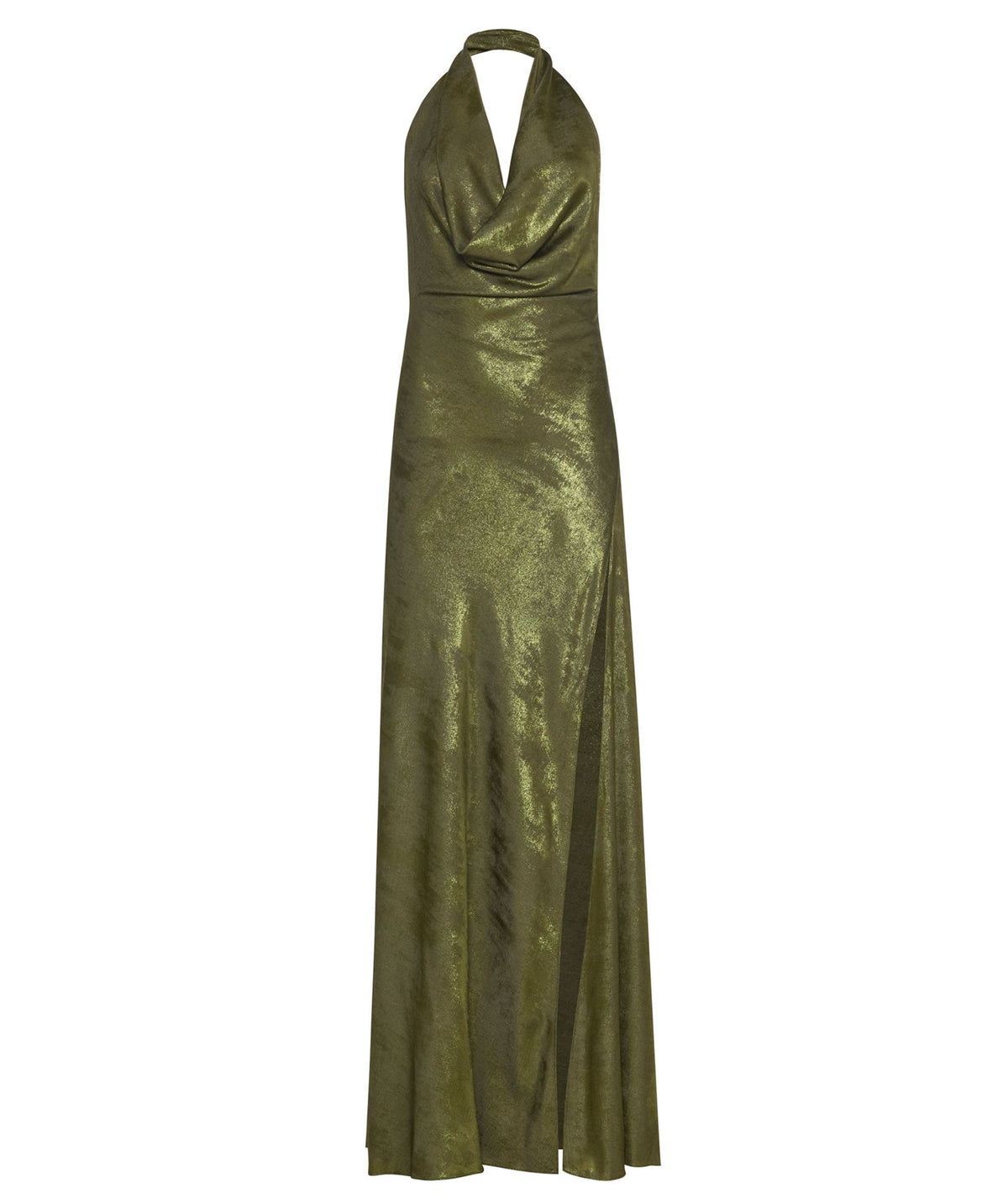 Stelios Koudounaris | Green metallic draped bias cut maxi dress