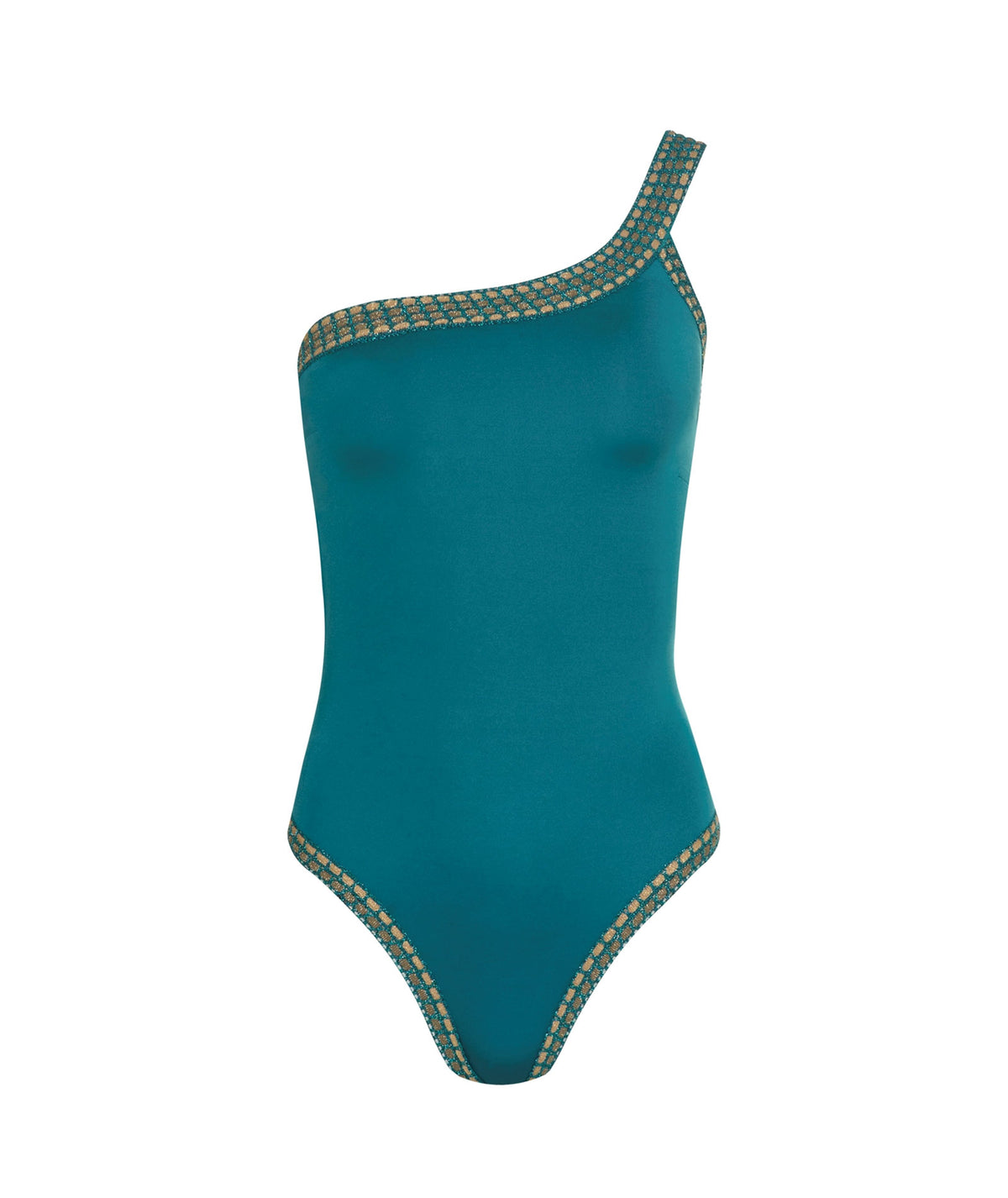 Lida | Petrol crochet one-shoulder swimsuit