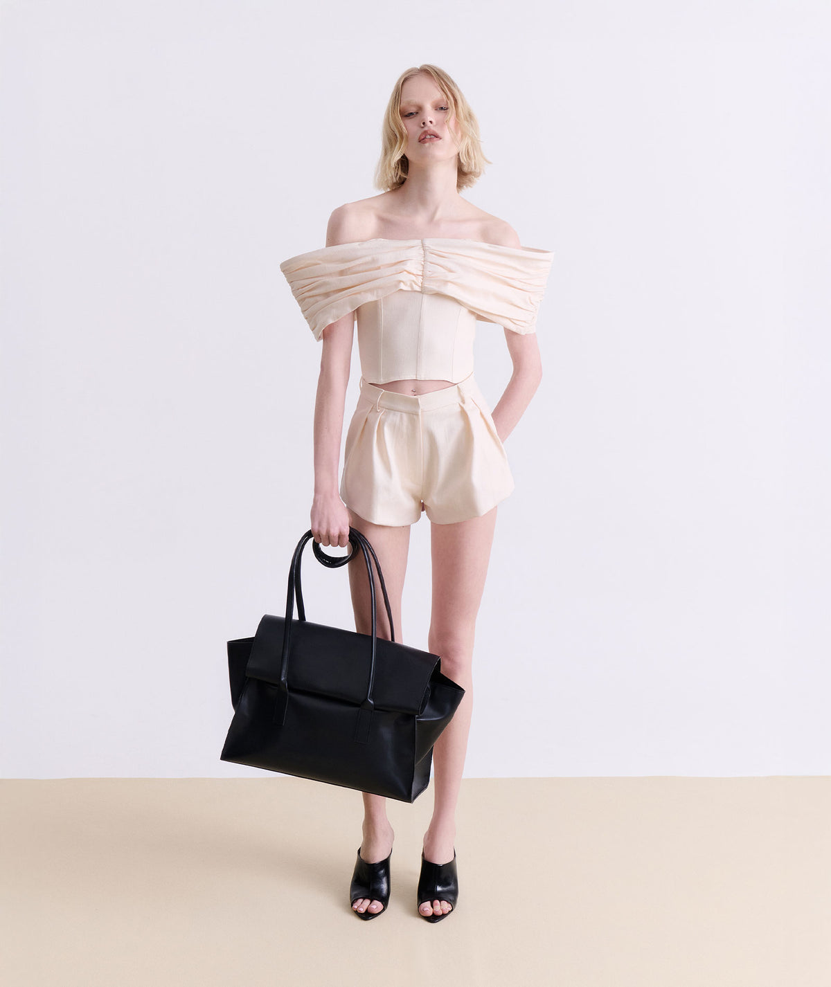 Vassia Kostara | Cream off-shoulder corset top