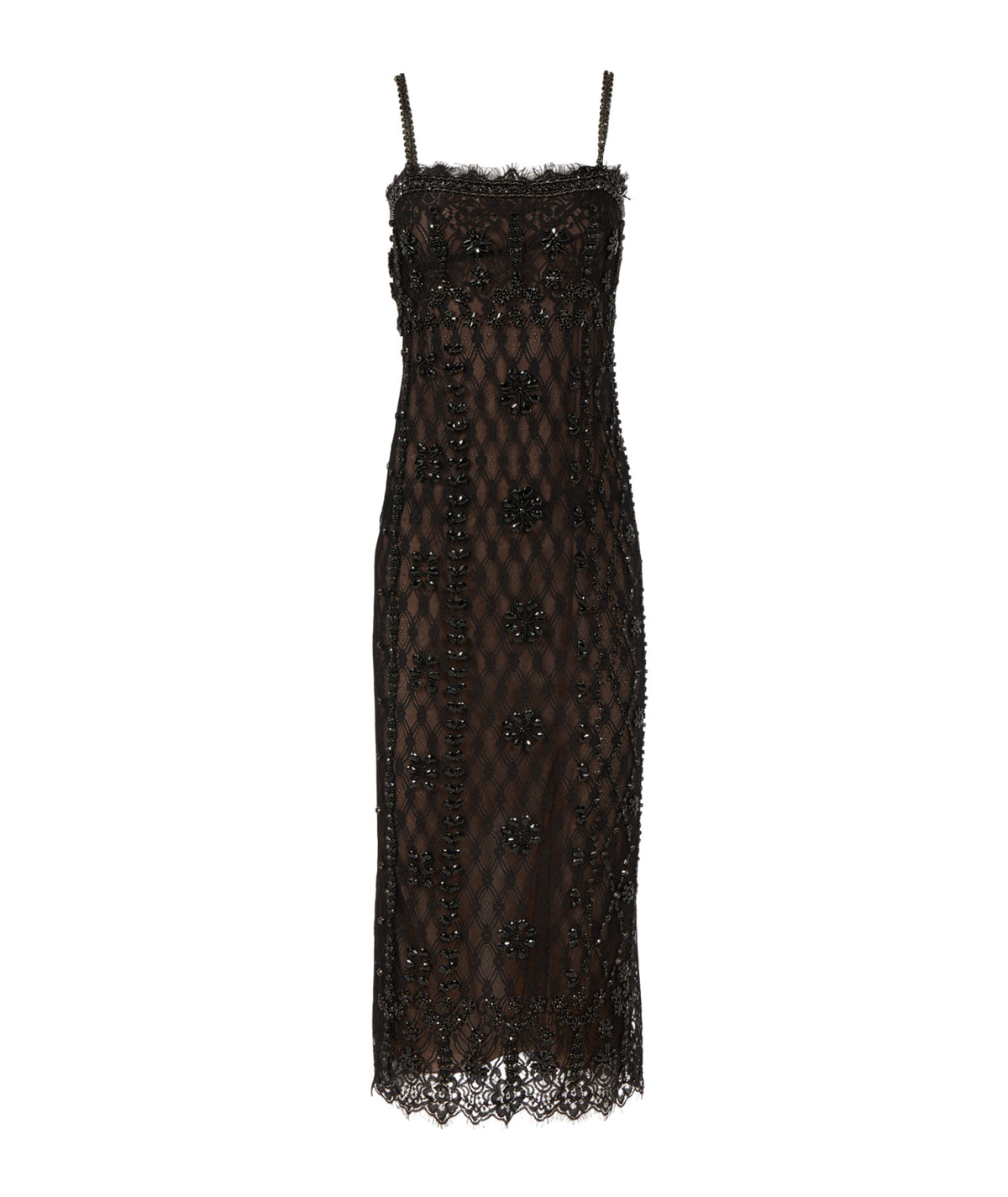 Costarellos | Black beaded lace Leona midi dress