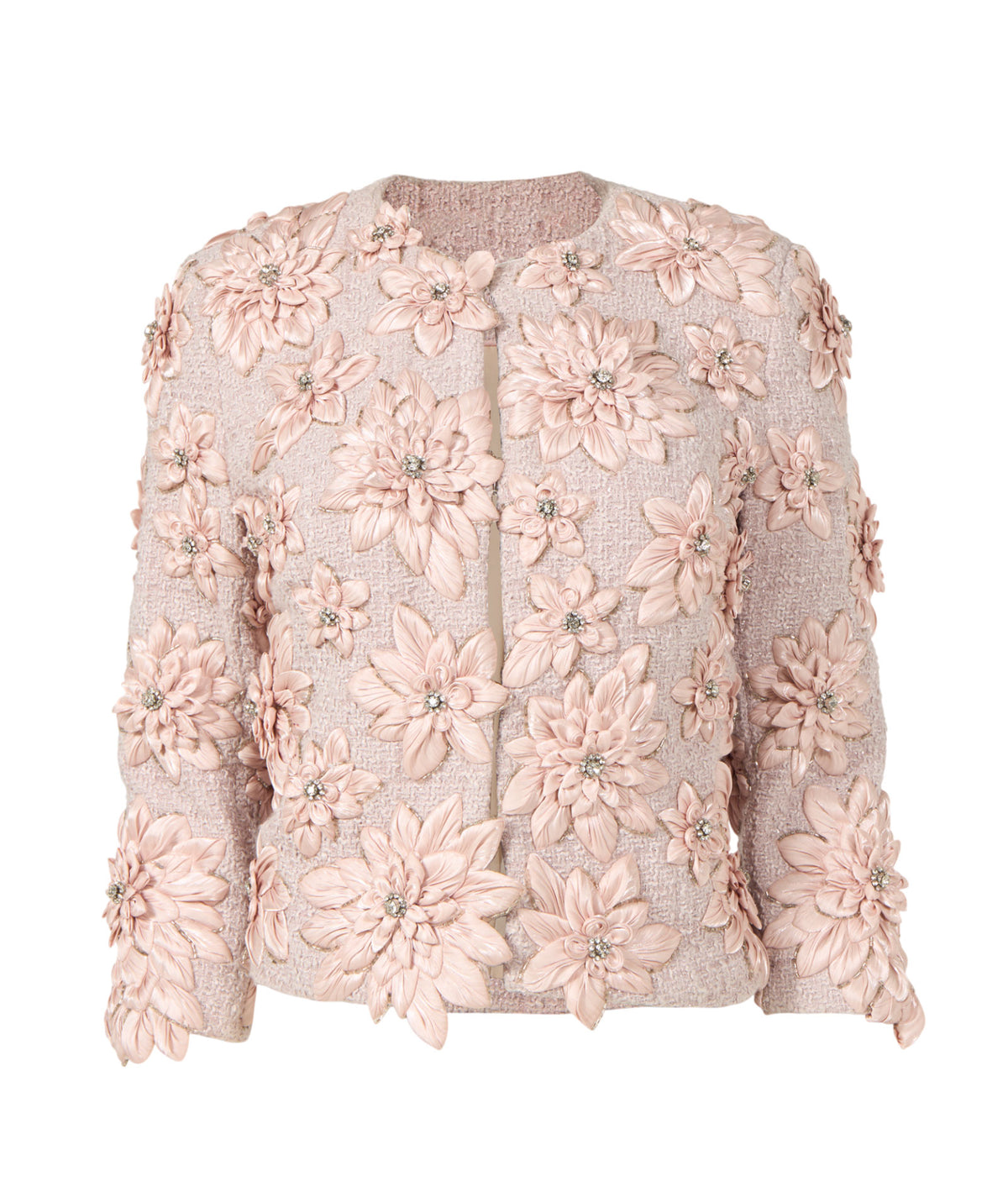 Costarellos | Dusty pink lurex satin flower-embellished Finna jacket