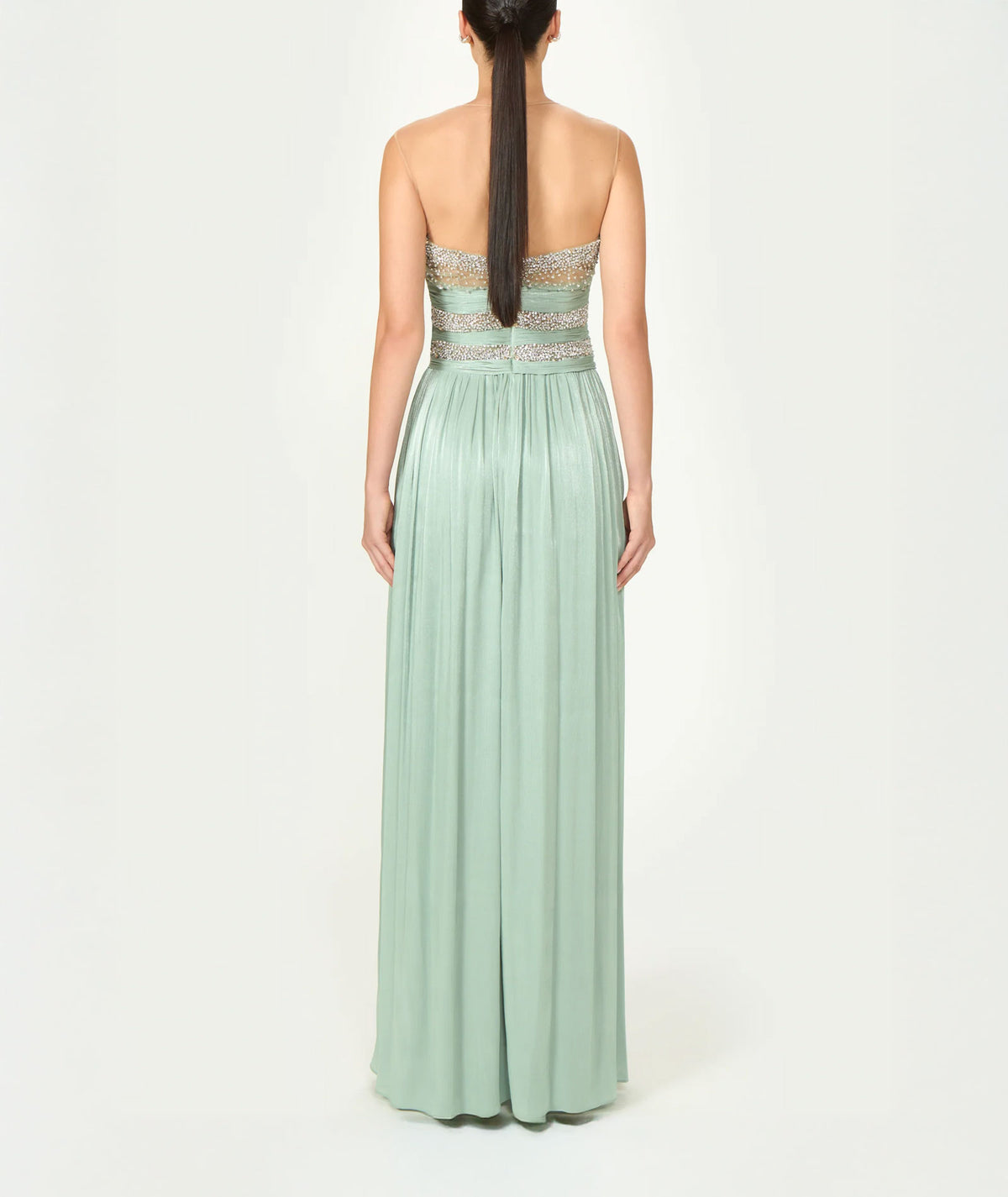 Costarellos | Mint lurex georgette crystal-embroidered Branka gown