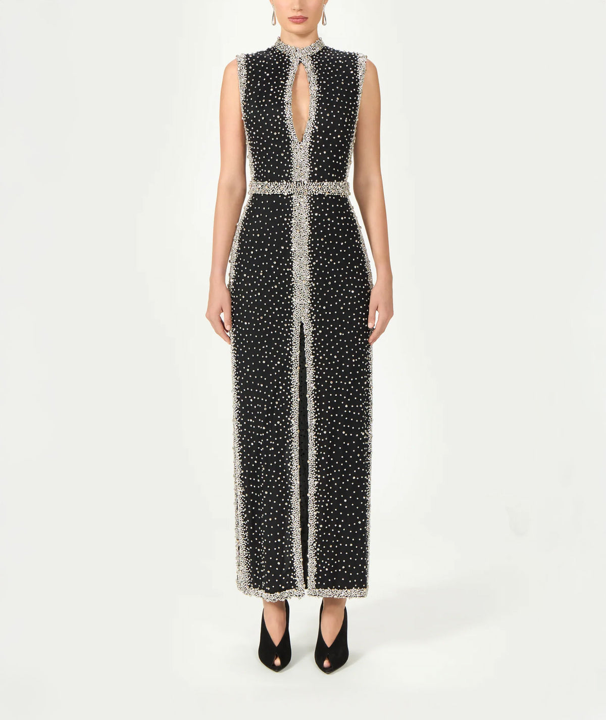 Costarellos | Black sheer crystal-embroidered Belina gown