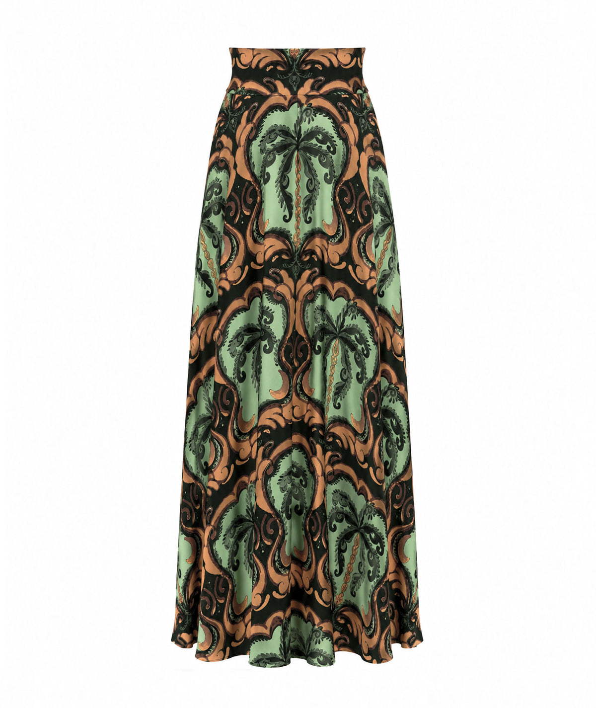 Lace | Green printed silk Celestine maxi skirt