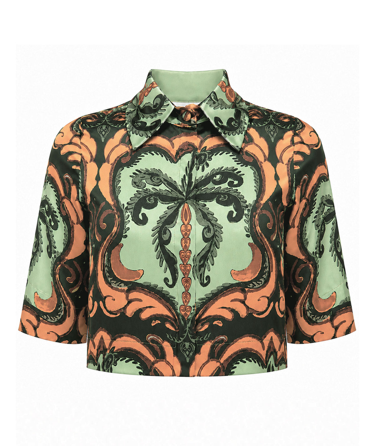 Lace | Green printed silk Angelique cropped shirt