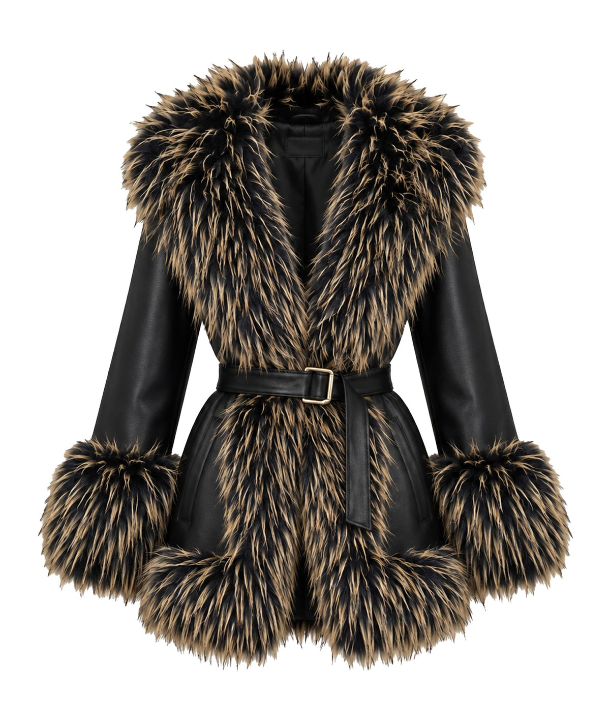 Lace | Black Madeleine coat with faux fur