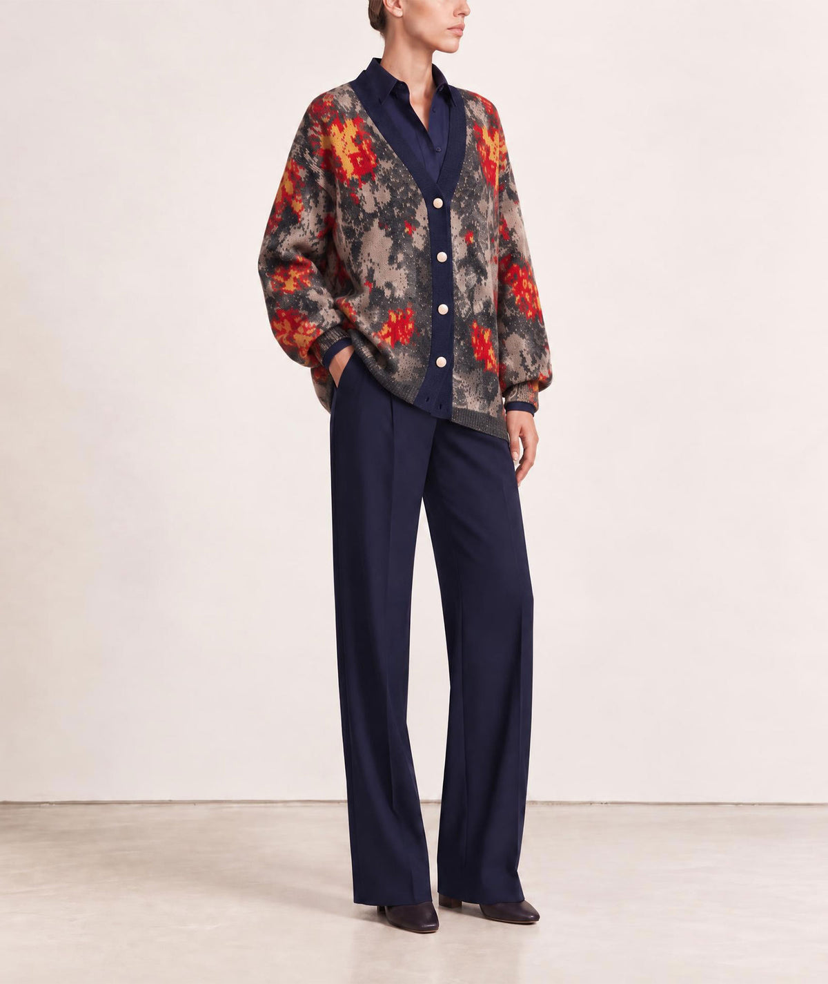 Tailor Made | Multicolor jacquard knitted cardigan with denim detail