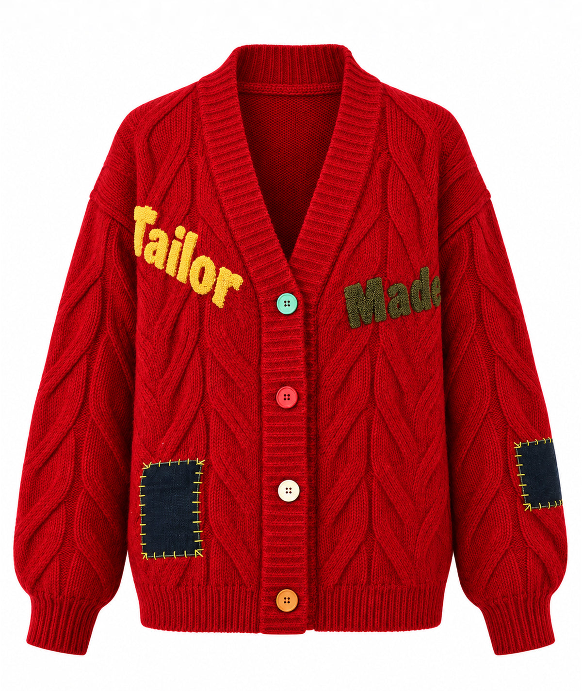 Tailor Made | Red cable-knitted cardigan with embroidery