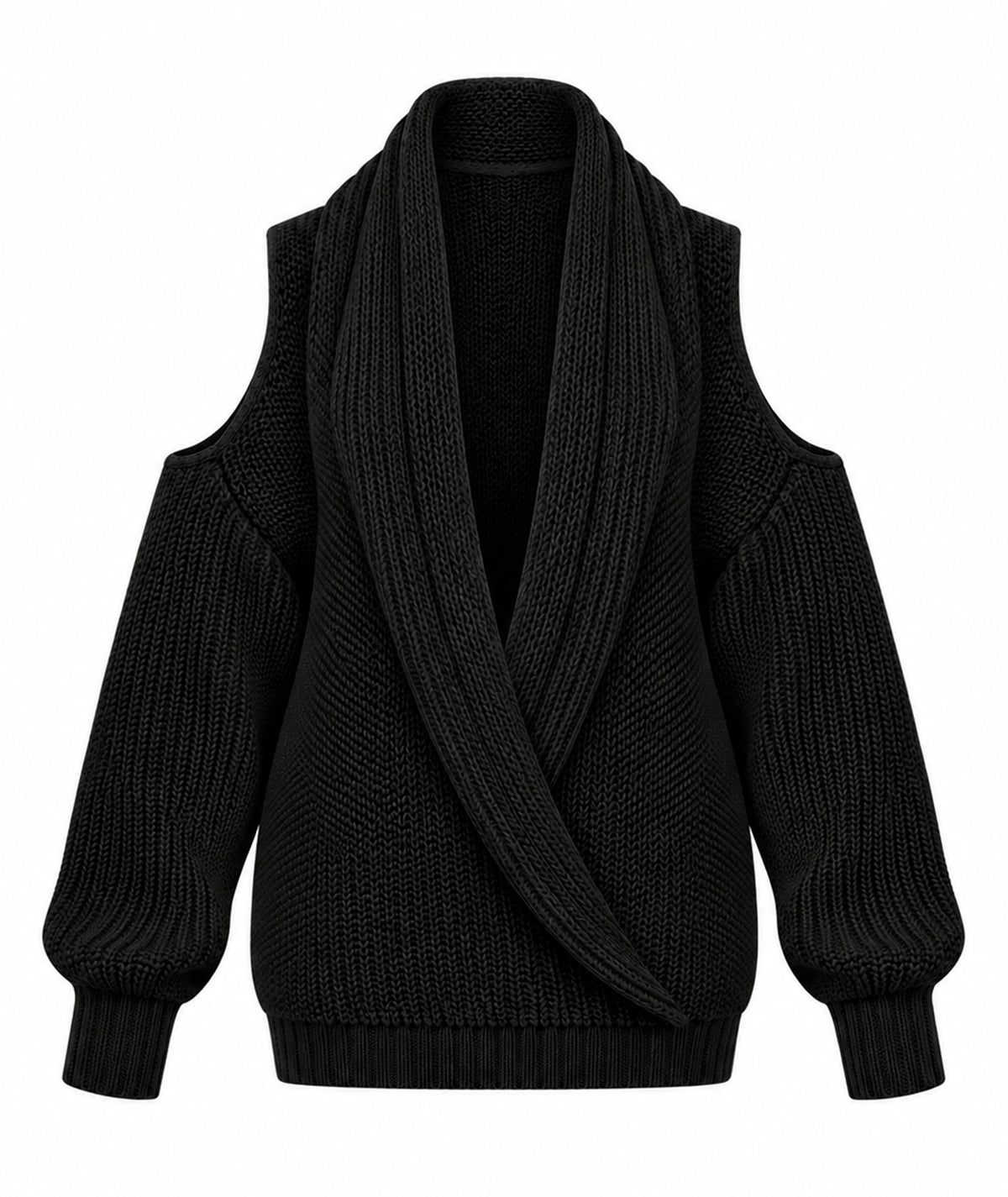 Tailor Made | Black cold-shoulder knitted sweater with hood